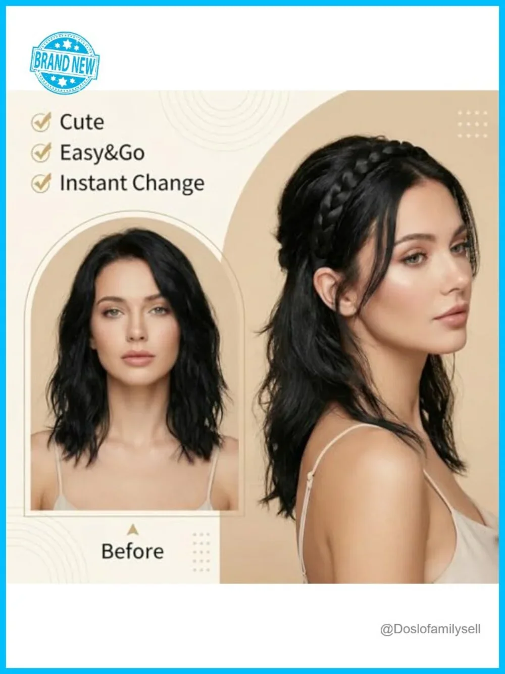 2pcs Braided Headbands With Detachable Clip-in Bangs Synthetic Hair